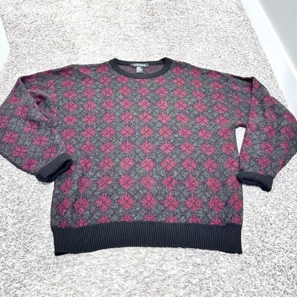Vintage Jantzen‎ Red Black Geometric Knit Eclectic Grandpacore Grunge Sweater L